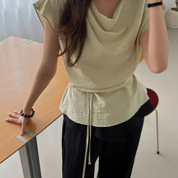 [BUNJANG] Basket Sage Drape Layered Blouse - Navy / 바스켓 세이지 블라우스 네이비 새상품 드레이프 레이어드룩