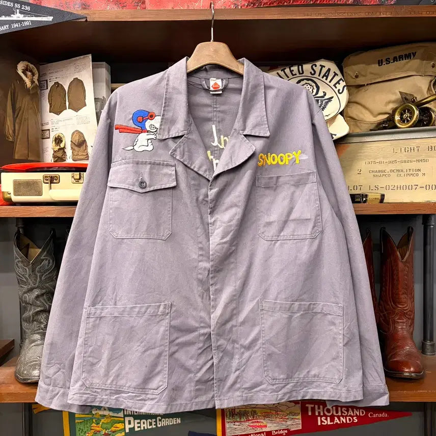 [BUNJANG] Snoopy Embroidered French Work Jacket / 스누피 엠브로이드 프렌치 워크자켓 N2448