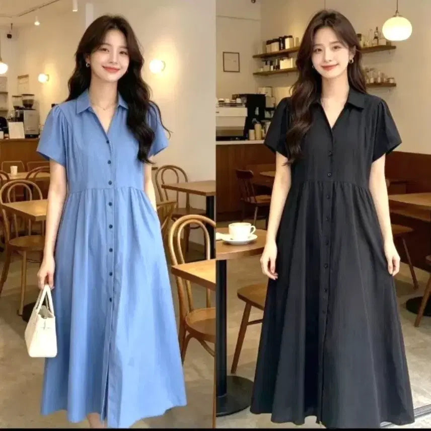 [BUNJANG] Black Long Shirt Dress / # 시원한 셔츠 원피스 블랙 - 새상품!!