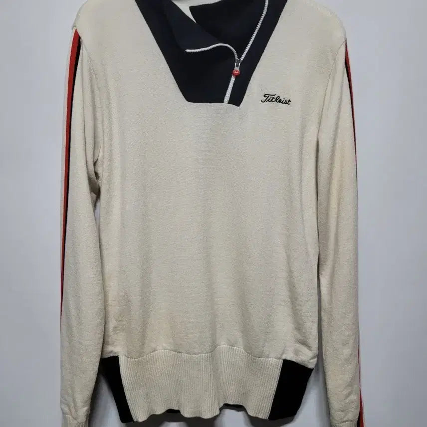 [BUNJANG] Titleist Windproof Knit Sweater (L) - Ivory/Black/Red / (L)  타이틀리스트 스웨터 방풍니트 아이보리/블랙/레드