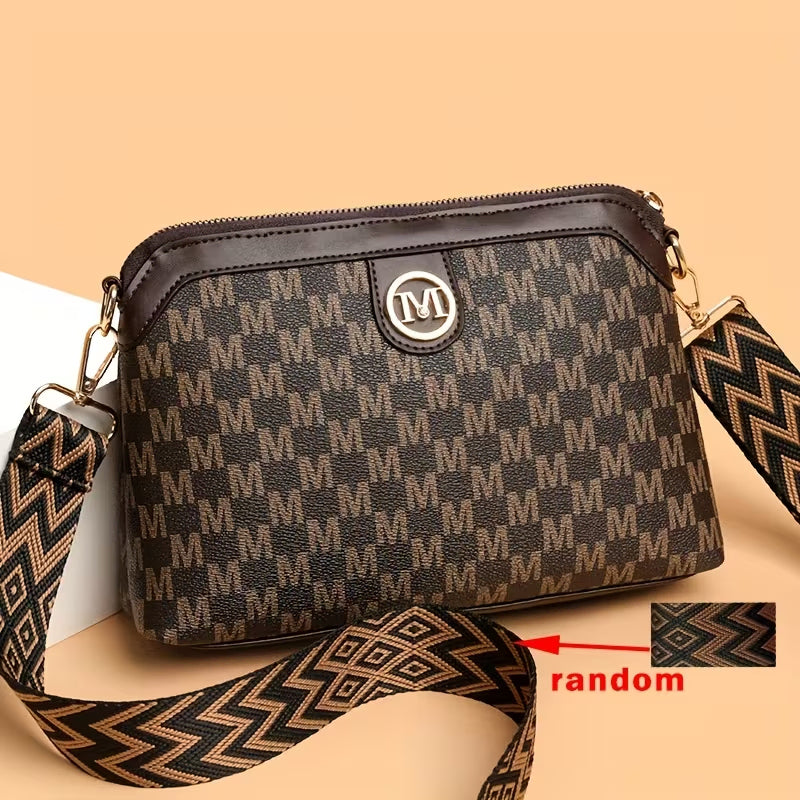 [BUNJANG] Monogram Pattern Mini Crossbody Bag with Wide Strap / 여성 모노그램 패턴 미니 크로스백 와이드 스트랩 데일리 숄더백