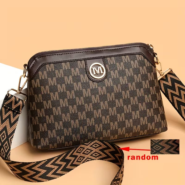 [BUNJANG] Monogram Pattern Mini Crossbody Bag with Wide Strap / 여성 모노그램 패턴 미니 크로스백 와이드 스트랩 데일리 숄더백