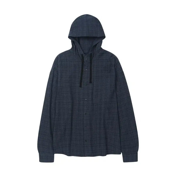 [BUNJANG] Second Monologue Check Hooded Shirt Navy L / 세컨모놀로그 체크 후디드 셔츠 네이비 L