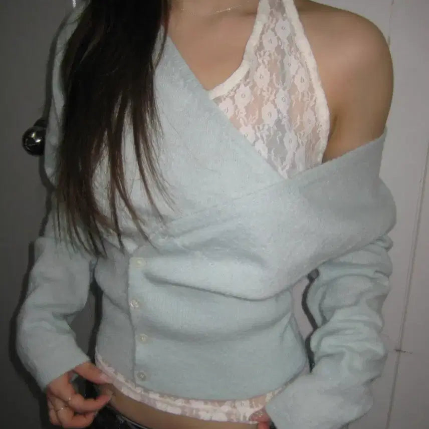 [BUNJANG] Our Cabinet Blossom Wrap Knit - Light Mint / 아워캐비넷 blossom wrap knit *light mint
