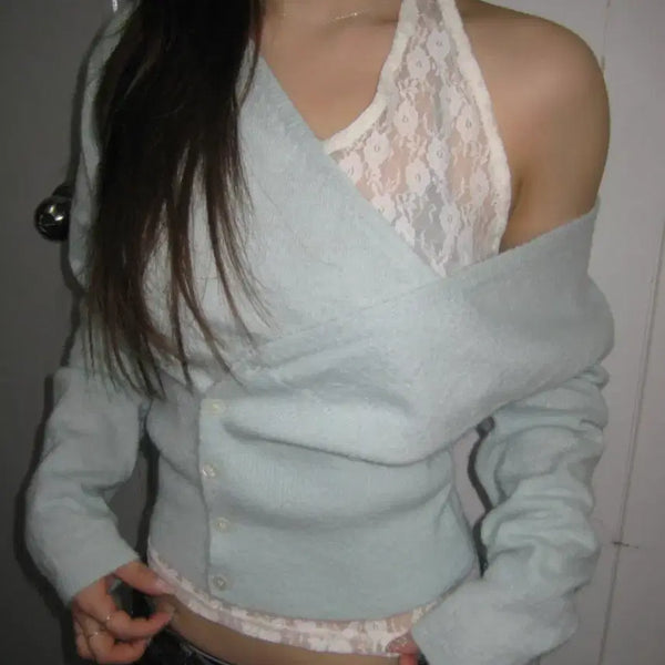 [BUNJANG] Our Cabinet Blossom Wrap Knit - Light Mint / 아워캐비넷 blossom wrap knit *light mint