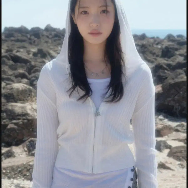 [BUNJANG] AZON Nadia Summer Knit Zip-Up White / 애즈온 나디아 썸머 니트집업 화이트