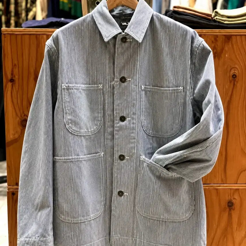 [BUNJANG] nanamica Indigo Stripe Coverall Jacket / 나나미카 인디고 스트라이프 커버올 자켓