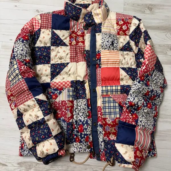 [BUNJANG] Polo Ralph Lauren Women's Patchwork Short Puffer Jacket M / 폴로 랄프로렌  여성용 패치워크 숏 패딩 자켓 M