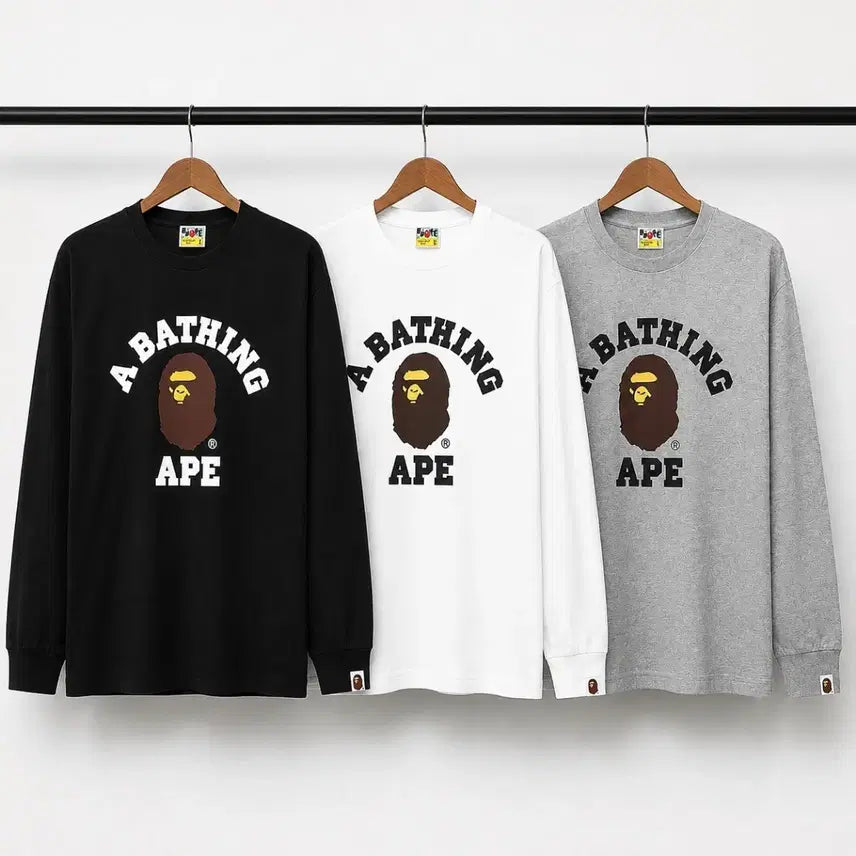 [BUNJANG] A BATHING APE Basic Logo Long Sleeve T-Shirt Black/White/Grey S-2XL / 베이프 A BATHING APE 베이직 로고 롱슬리브 블랙/화이트/그레이 S~2xl