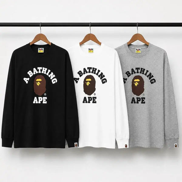 [BUNJANG] A BATHING APE Basic Logo Long Sleeve T-Shirt Black/White/Grey S-2XL / 베이프 A BATHING APE 베이직 로고 롱슬리브 블랙/화이트/그레이 S~2xl