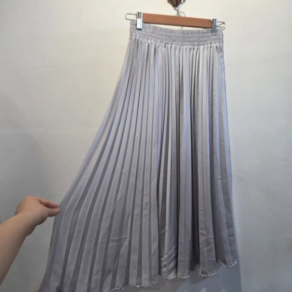 [BUNJANG] Pleated Long Skirt - Grey Silver / 고퀄 내수 플리츠 롱스커트 그레이실버 미세스크래치