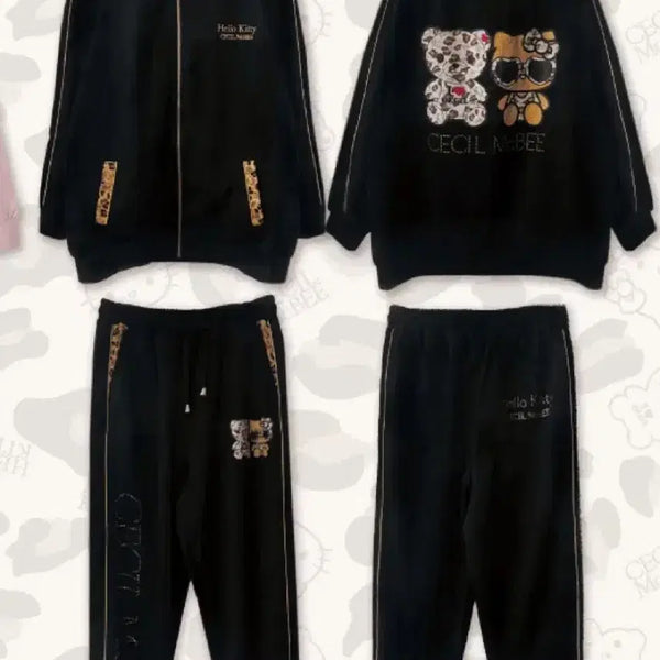 [BUNJANG] Cecil McBee x Hello Kitty Leopard Print Jersey Training Set-Up / 갸루 세실맥비 헬로키티 돈키호테 호피 키티 져지 트레이닝 셋업