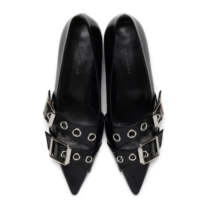 [BUNJANG] 328 Buckle Kitten Heels Black / 쓰리투에이티 BUCKLE KITTEN HEELS BLACK