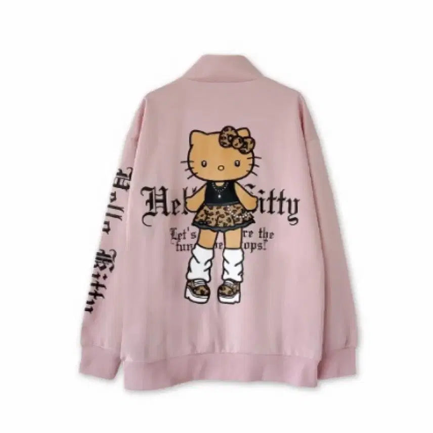 [BUNJANG] Hello Kitty Baby Pink Leopard Print Velour Track Jacket / 딸기우유 베이비핑크 갸루 호피 롱다리 키티 돈키호테 헬로키티 콜라보 태닝키티 세실맥비 트레이닝 져지 집업