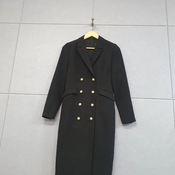 [BUNJANG] Satin Black Double Button Dress / #샤틴블랙 더블 버튼 원피스 88-97-165