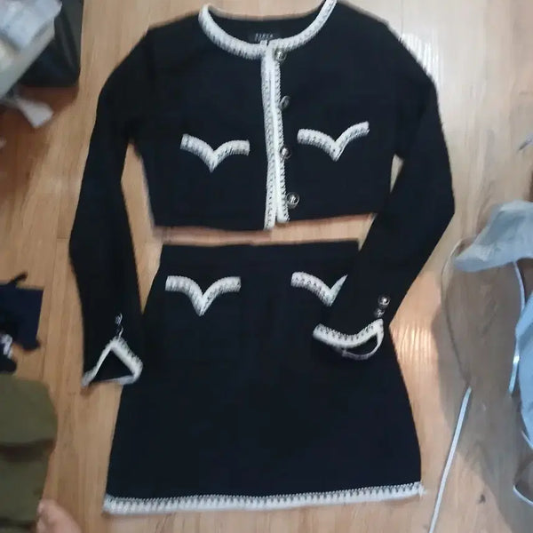 [BUNJANG] Black Knit Jacket and Skirt Set / 블랙 니트자켓과 스커트 세트/44반55반사이추천