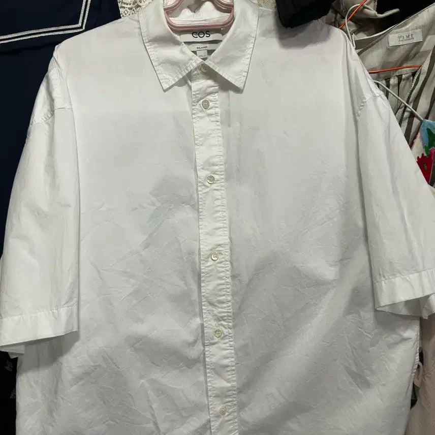 [BUNJANG] COS Relaxed Fit White Short-Sleeve Shirt / 코스 COS 릴렉스핏 오버핏 화이트 반팔 셔츠 100