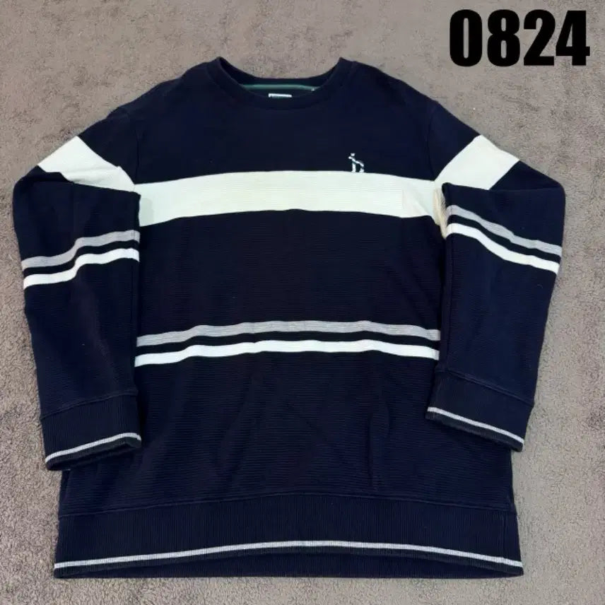 [BUNJANG] Hazzys Knit Sweatshirt Navy White Stripe / 해지스 니트 맨투맨 (100)