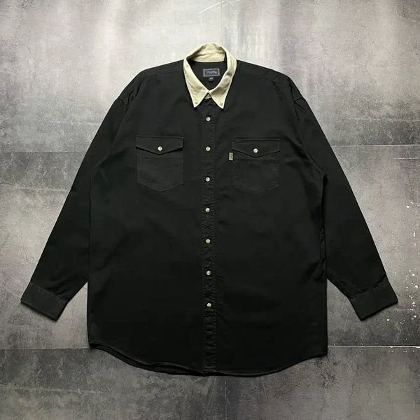 [BUNJANG] Roper Two-Tone Collar Flap Pocket Black Shirt / ROPER 로퍼 플랩포켓 투톤카라 블랙셔츠 A01439