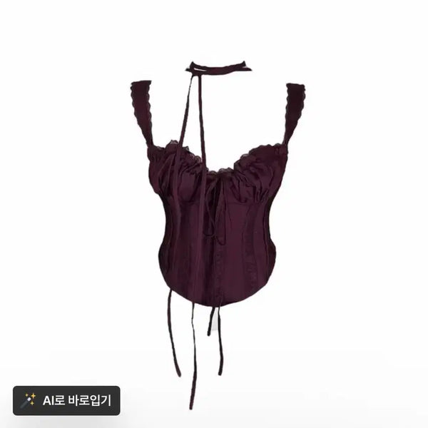 [BUNJANG] Burgundy Corset Strap Blouse Top / 버건디 코르셋 스트랩 핀터레스트 블라우스 탑