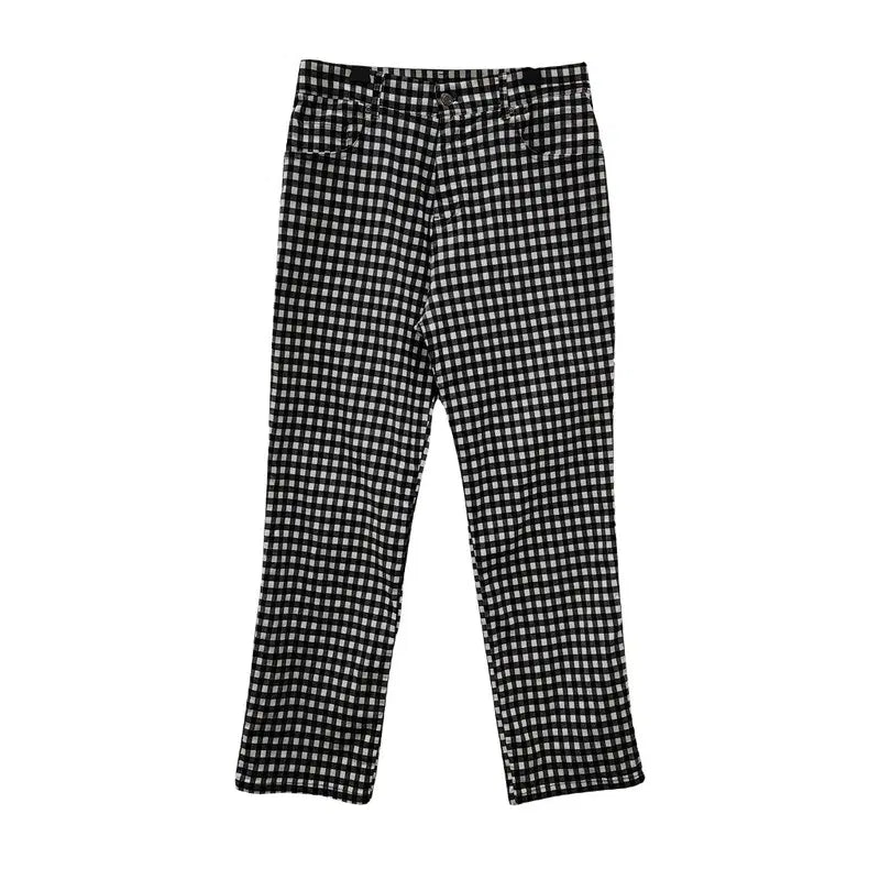 [BUNJANG] Vintage Plaid Rayon Black Pants LL / 빈티지 잔체크 레이온 블랙 팬츠 LL