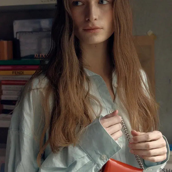 [BUNJANG] Red Leather Clutch Bag with Chain Strap / 카드지갑