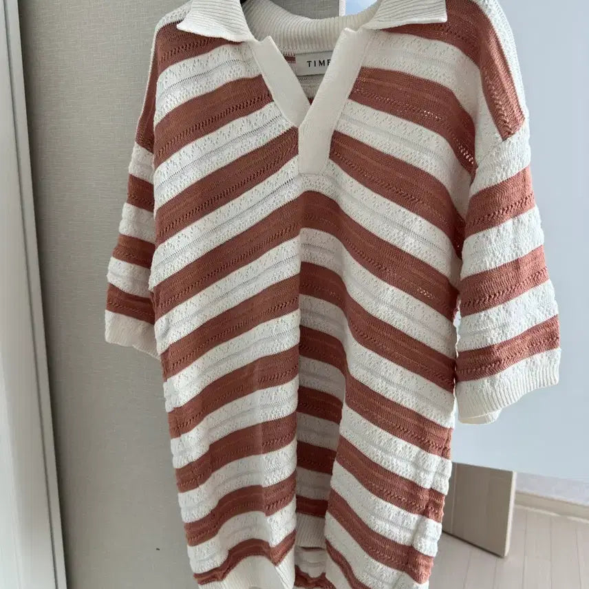 [BUNJANG] Time Homme Striped Collar T-Shirt / 타임옴므 스트라이프 카라티 한섬