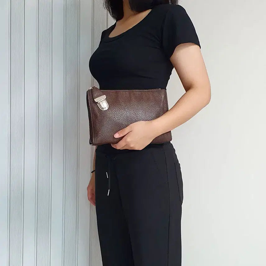 [BUNJANG] Bally Brown Leather Men's Bag Clutch Bag / 발리 브라운 가죽 맨스백 세컨백 클러치백 중고 가방 은피아노