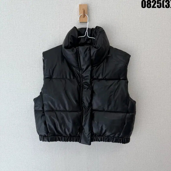 [BUNJANG] Short Leather Padded Vest / 블랙 숏 가죽패딩 조끼 38