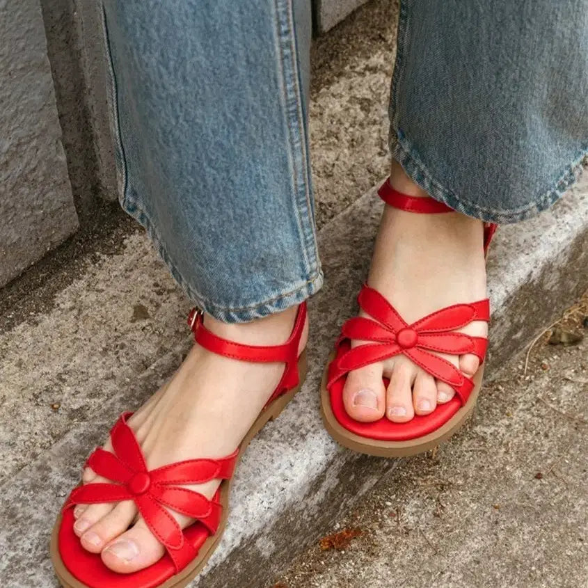 [BUNJANG] Marc Mock Red Flower Strap Sandals (235) / 새상품 마크모크 레드 플라워 스트랩 샌들 235