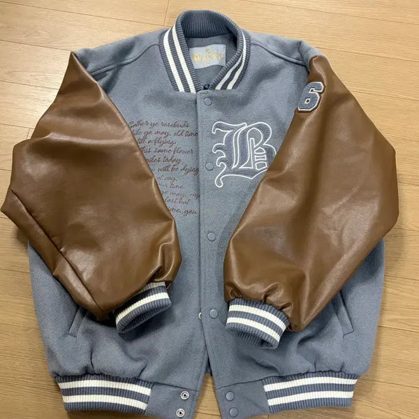 [BUNJANG] Bady Vintage 90s Baseball Jacket Dusty Blue/Brown / 배디 야구점퍼 자켓