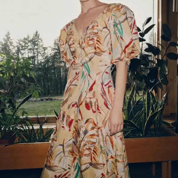 [BUNJANG] Zara Balloon Sleeve Pattern Midi Dress / zara 자라 벌룬 슬리브 패턴 미디 원피스 새상품