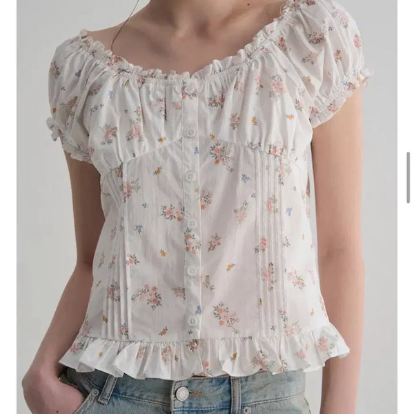 [BUNJANG] 8 Seconds Floral Pattern Frill Blouse / 에잇세컨즈 플라워 패턴 프릴 블라우스