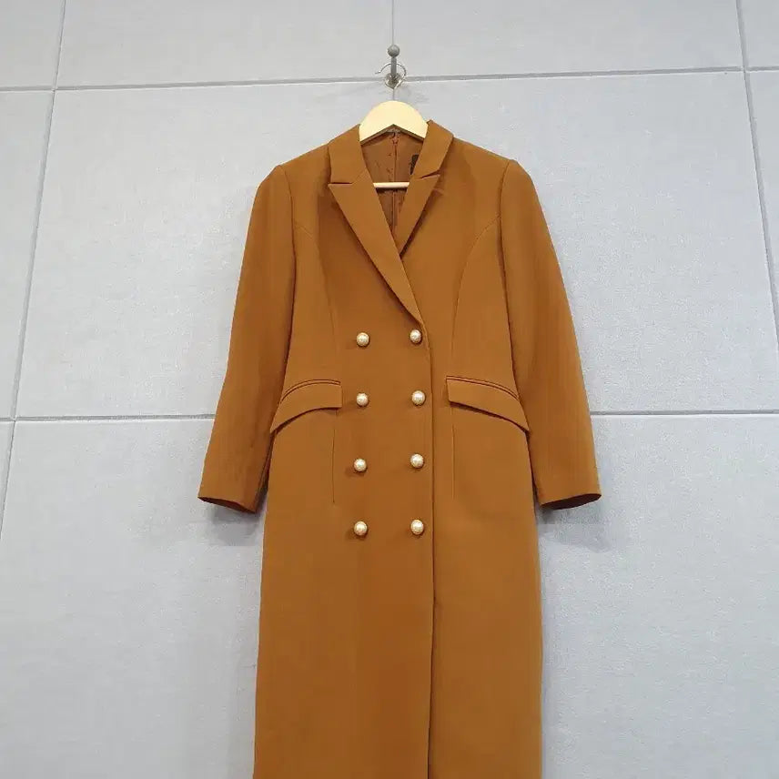 [BUNJANG] Satin Double Button Long Dress Mustard Yellow / #샤틴 더블 버튼 롱 원피스 겨자색