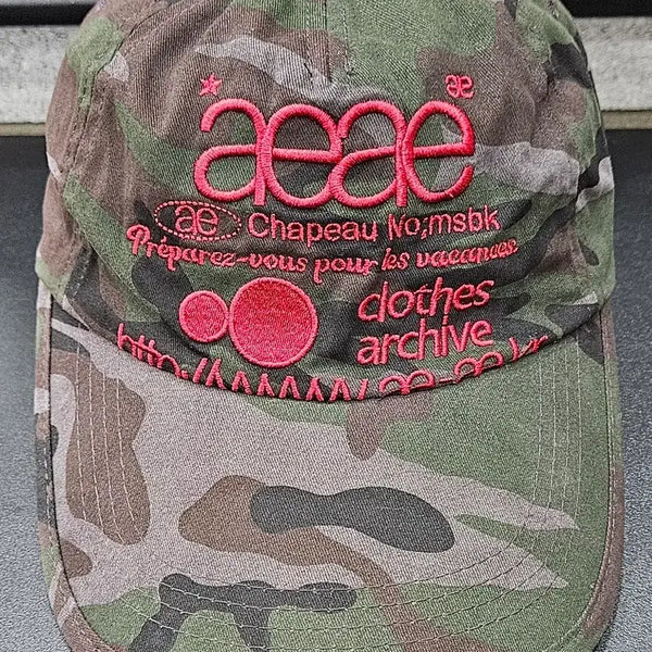[BUNJANG] aeae WEB LOGO CAMO 5-Panel Cap (Red Embroidery) / aeae 에이이에이이 웹 로고 카모 5패널 캡 모자 볼캡 (레드 자수)