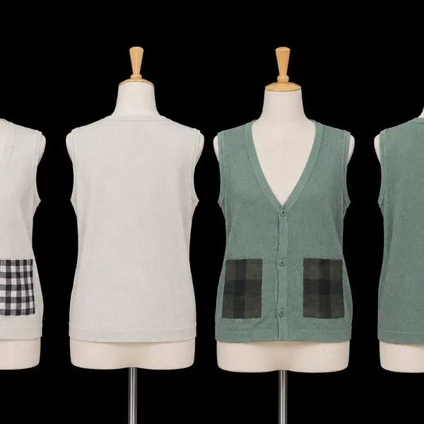 [BUNJANG] Check Pocket V-Neck Knit Vest / 체크 포켓 브이넥 니트 조끼