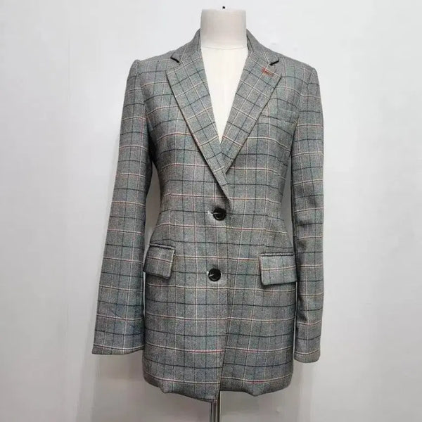 [BUNJANG] Satin Check Pattern Women's Jacket Size 85 / 샤틴  체크 패턴 여성 자켓 85 사이즈