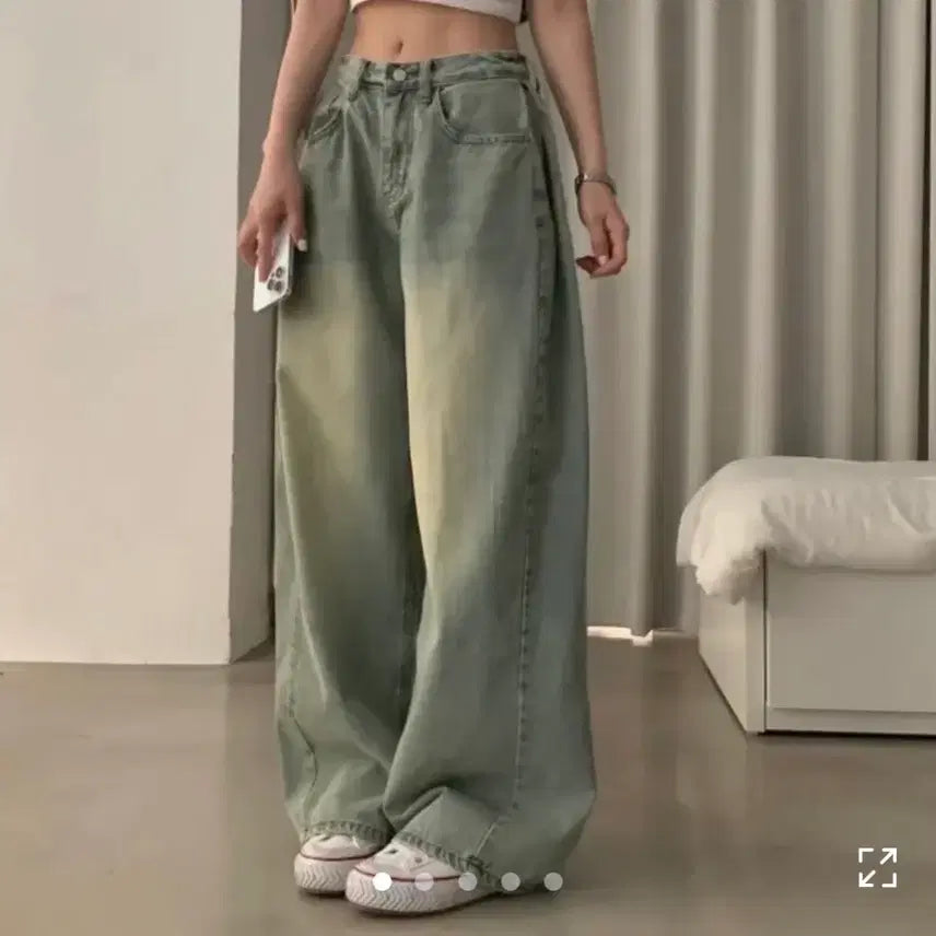 [BUNJANG] Work Vintage Side Pintuck Washing Wide Denim Pants / 워크 빈티지 사이드 핀턱 워싱 와이드 데님팬츠