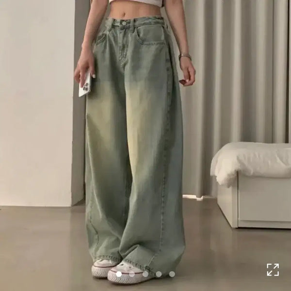 [BUNJANG] Work Vintage Side Pintuck Washing Wide Denim Pants / 워크 빈티지 사이드 핀턱 워싱 와이드 데님팬츠