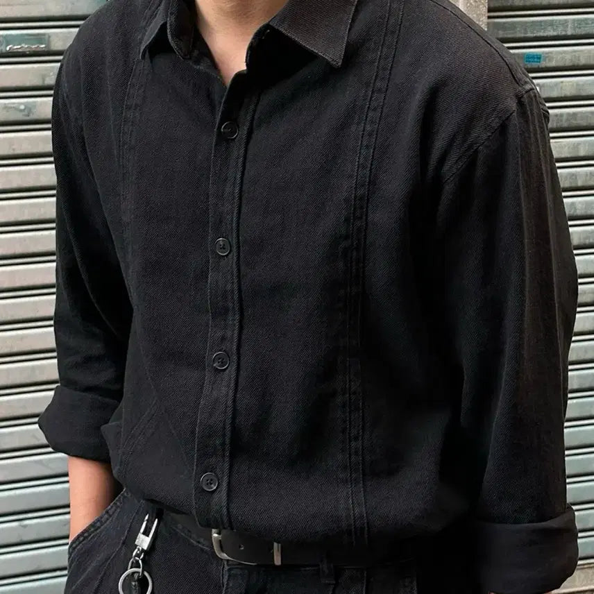 [BUNJANG] Crow Black Washed Denim Shirt / 크로우 블랙 워싱 데님 셔츠
