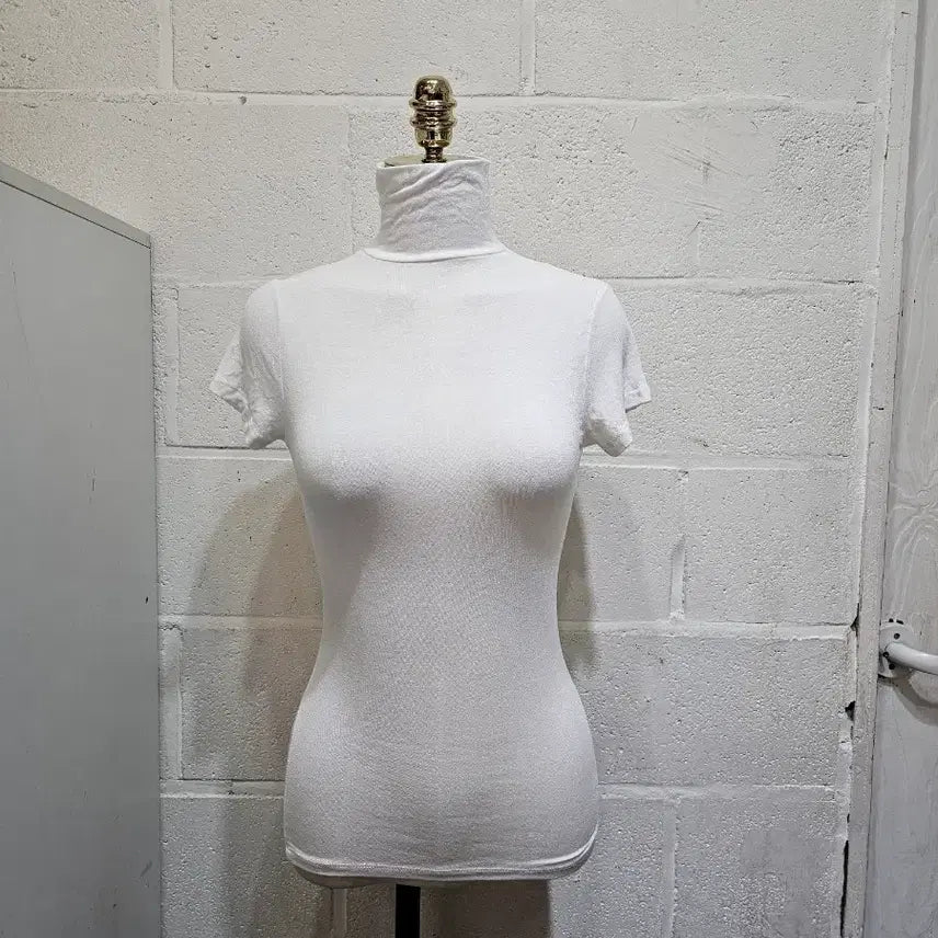 [BUNJANG] Basic Turtleneck Short Sleeve Top - White / 얇은재질의 목폴라 반팔- 화이트