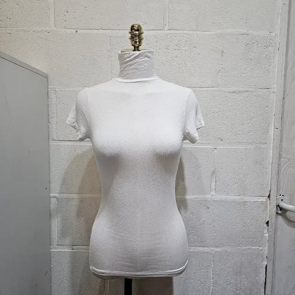 [BUNJANG] Basic Turtleneck Short Sleeve Top - White / 얇은재질의 목폴라 반팔- 화이트