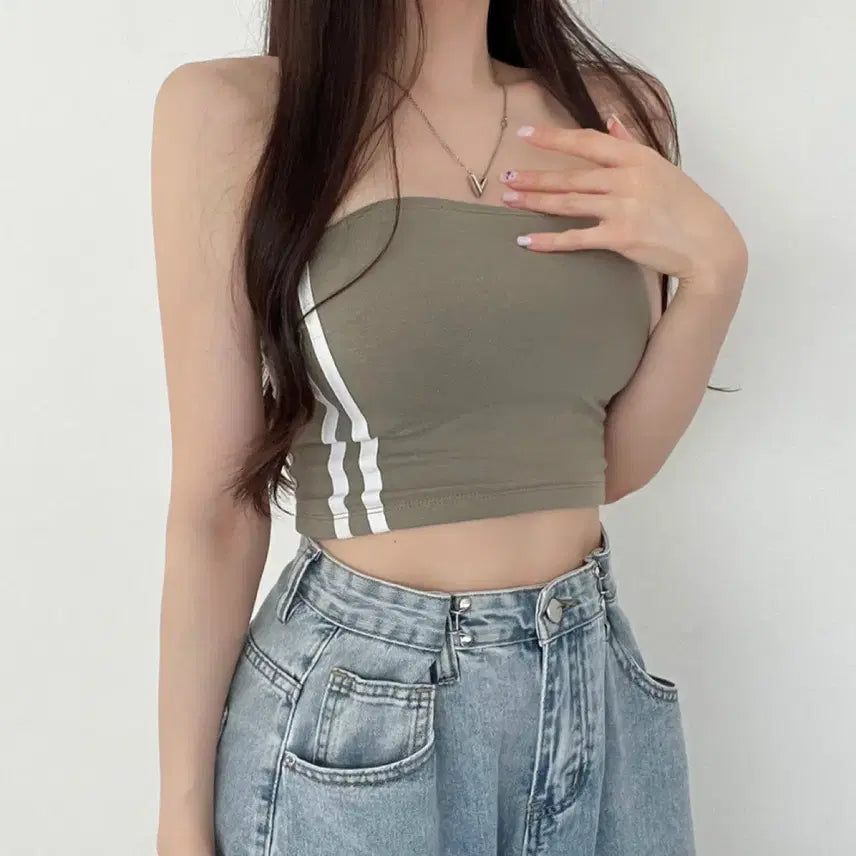 [BUNJANG] Two-Line Banding Tube Top with Built-in Cups / (새상품) 캡내장 두줄 밴딩 튜브탑