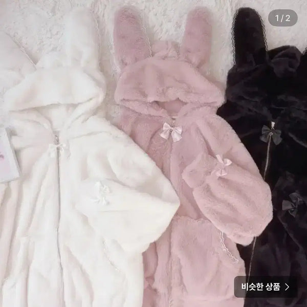 [BUNJANG] Lily Merry Black Usamimi Fur Parka / lilymerry 블랙 우사미미 퍼파카