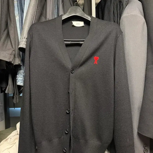 [BUNJANG] AMI Heart Embroidered Cardigan Black / 아미 가디건
