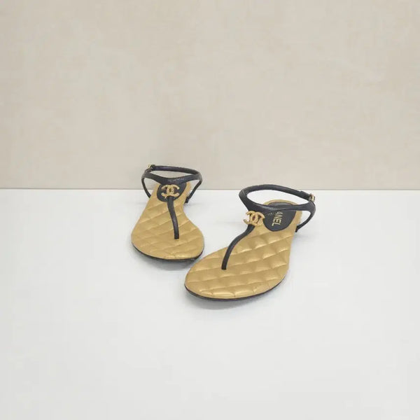 [BUNJANG] Chanel Gold Buckle Strap Sandals Size 37 / 샤넬 금장 버클 스트랩 샌들 37