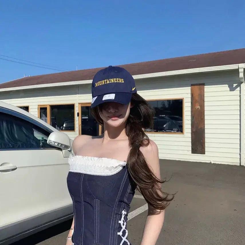 [BUNJANG] Navy Bustier Slacks Set-up / 네이비 뷔스티에 슬랙스 셋업