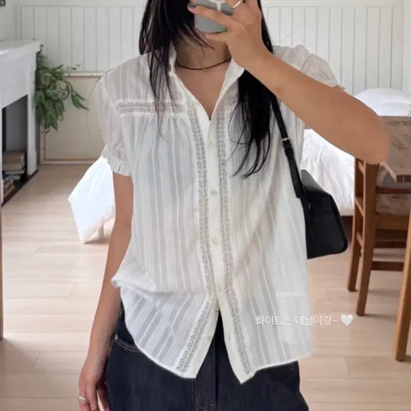 [BUNJANG] Thefou Lace Frill Blouse / 더에프유 lace frill blouse 레이스 프릴 블라우스