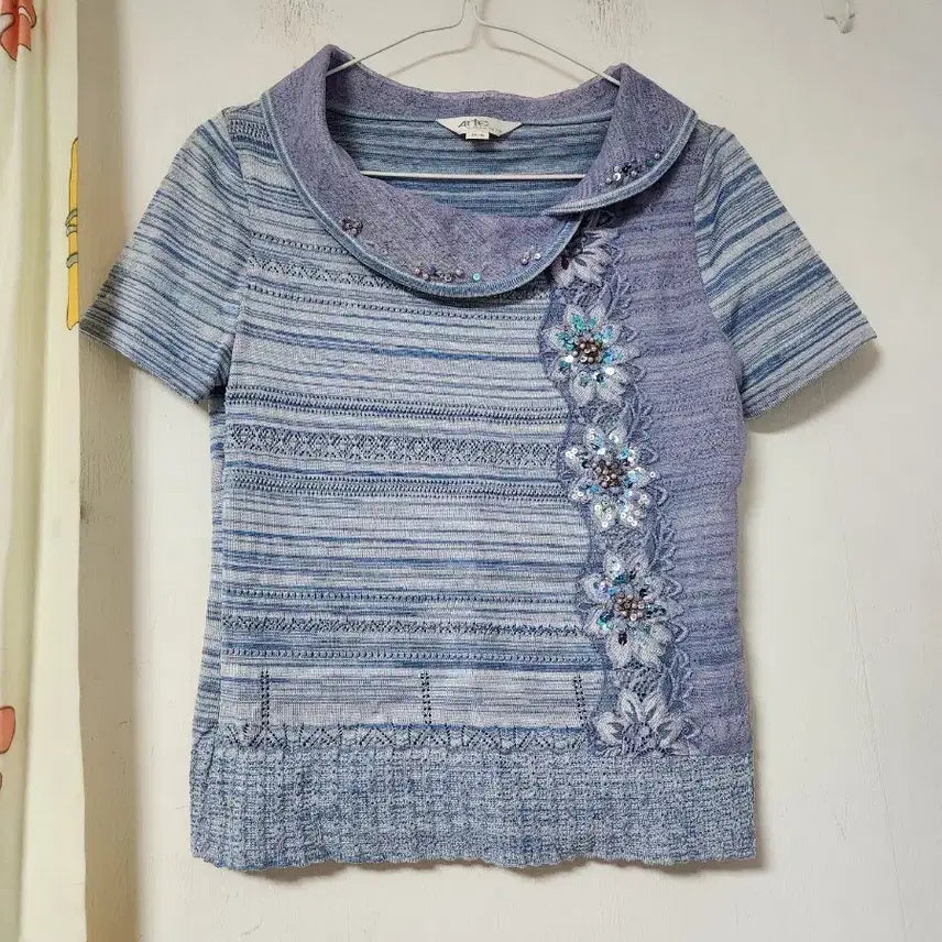 [BUNJANG] Arte Embellished Short-Sleeve Knit Top / Arte 예쁜 반팔 니트 85-160
