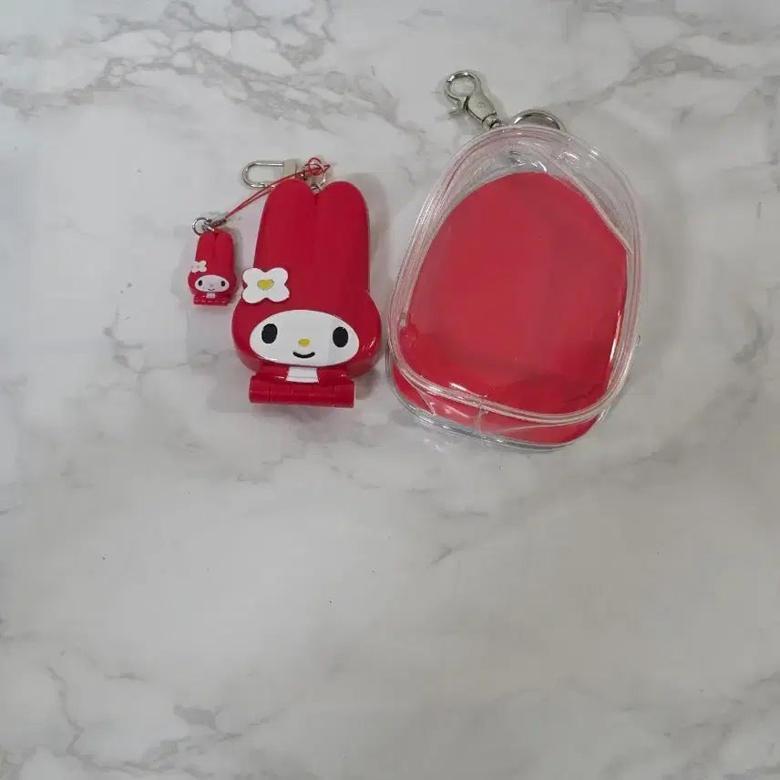 [BUNJANG] My Melody Folder Phone Keychain and Pouch Set / 마이멜로디 거울 폴더폰 키링